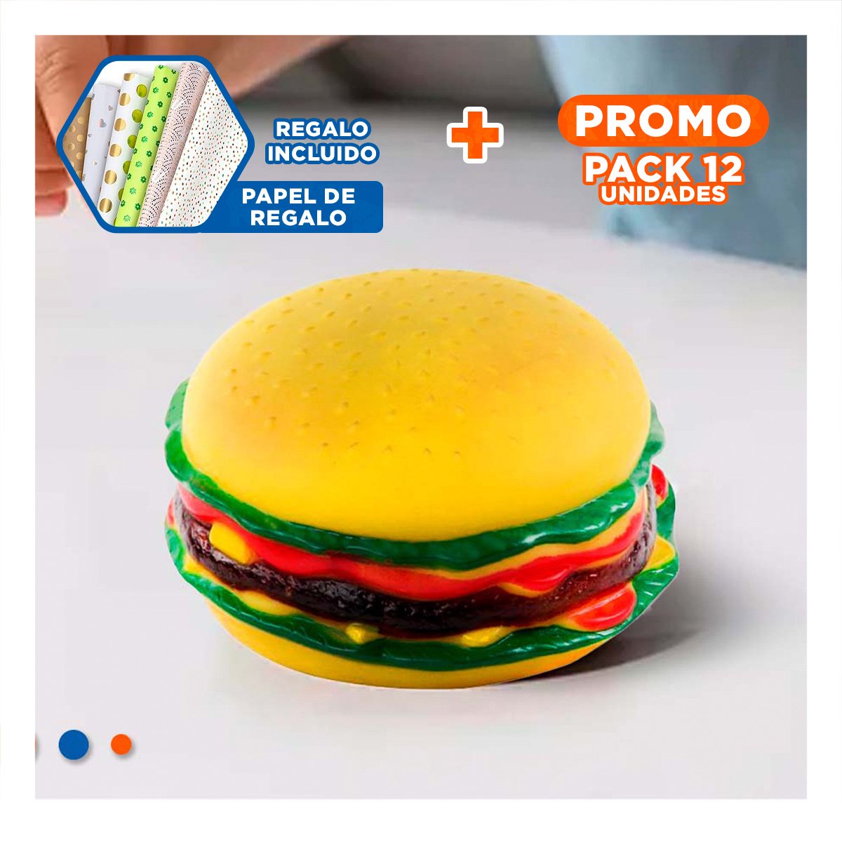 PACK12 FIGURA DE HAMBURGUESA JUGUETE SUAVE Y+PAPEL DE REGALO - 1