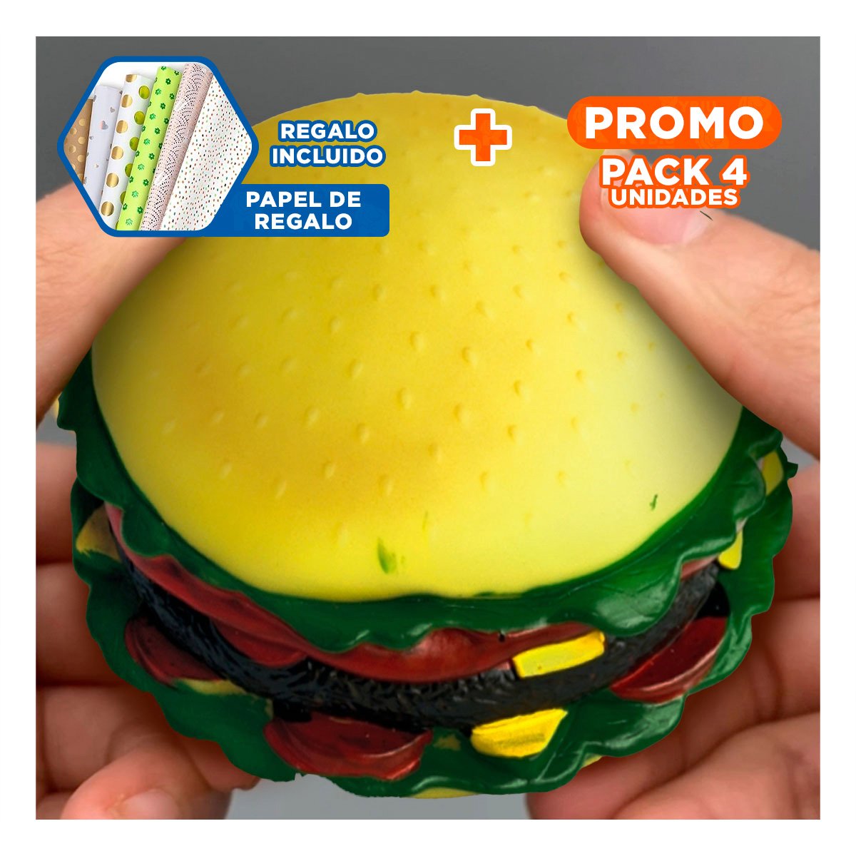 PACK4 ELEMENTO LUDICO HAMBURGUESA PARA JUEGO INFANTIL YPAPEL REGALO - 1