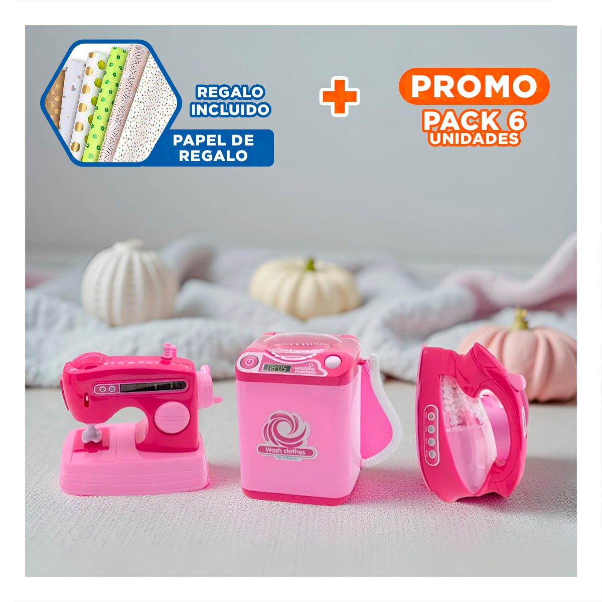 PACK6 SET INFANTIL PARA EL HOGAR LAVADORA Y+PAPEL DE REGALO - 1