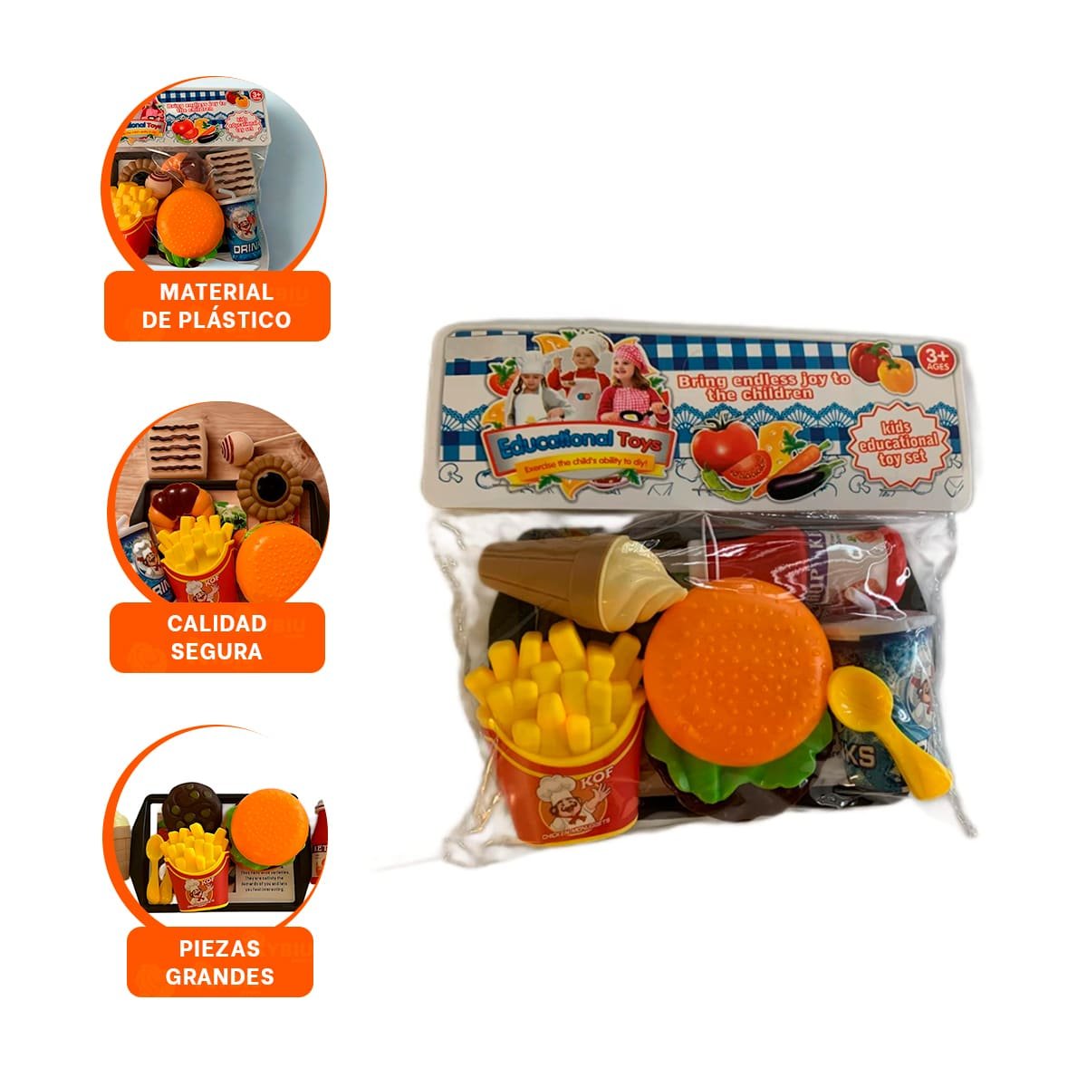 SET DE ALIMENTOS RAPIDOS CON ACCESORIOS DE COCINA PARA JUEGO CREATIVO EN CASA - 3