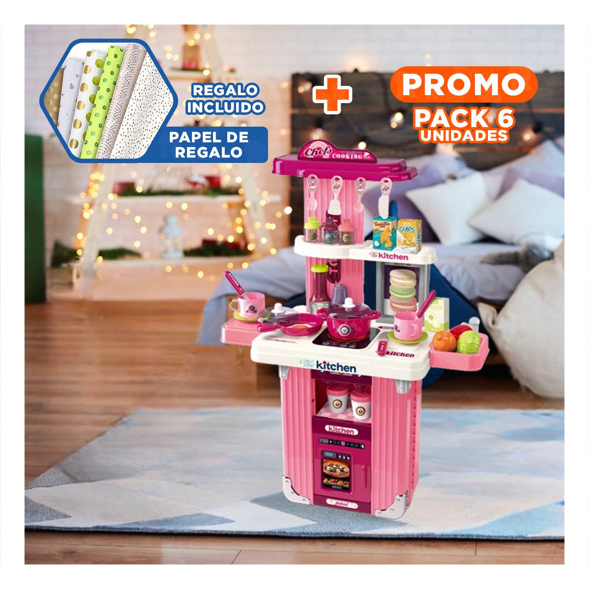 PACK6 RUTINA DE COCINA CHEF CON ACCESORIOS EN MALETA PARA CASA YPAPEL REGALO - 1