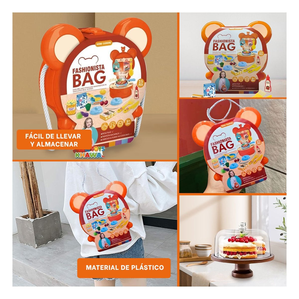 PACK4 LONCHERA CREATIVA OREJITAS COCINA CASERA 23 PZS NARANJA CON SET YREGALO STICKER - 2