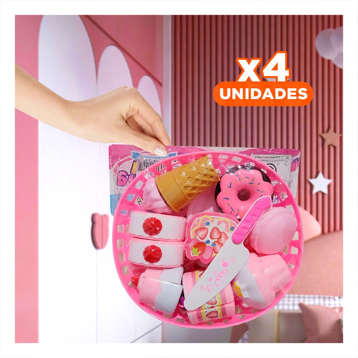 PACK4 JUEGO INFANTIL DE POSTRES PARA CORTAR CON ACCESORIOS DE COCINA PARA DIVERSION - 1