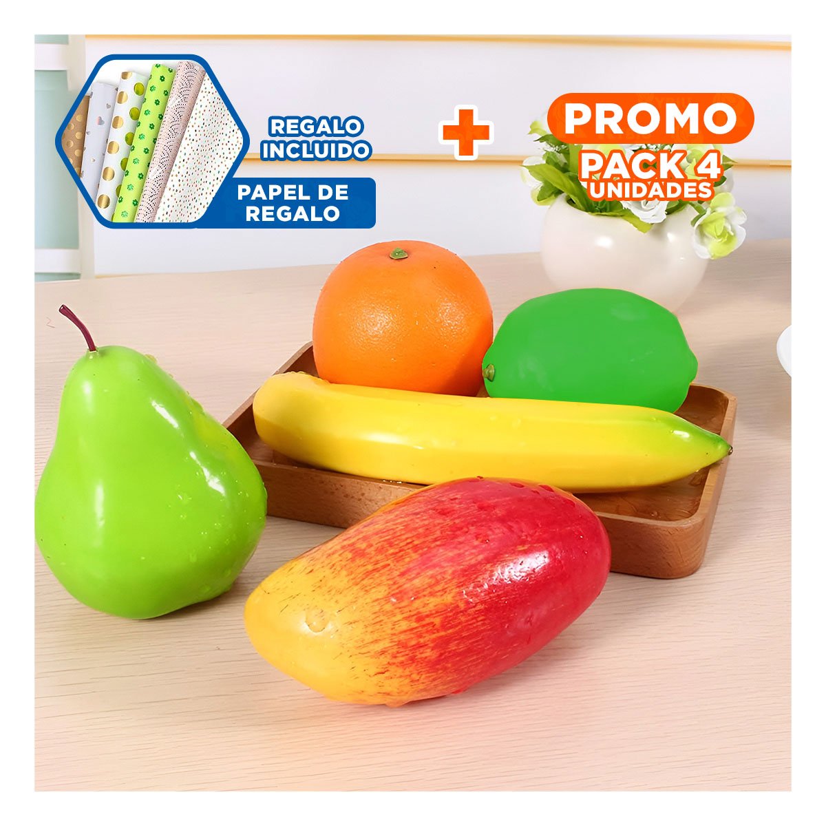 PACK4 SET LUDICO DE FRUTAS PARA JUEGO INFANTIL YPAPEL REGALO - 1