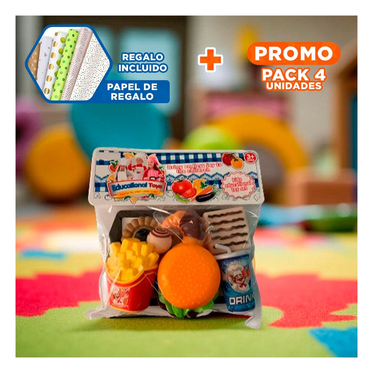 PACK4 JUEGO DE GASTRONOMIA RAPIDA CON PIEZAS DE COCINA PARA HOGAR Y+PAPEL REGALO - 1