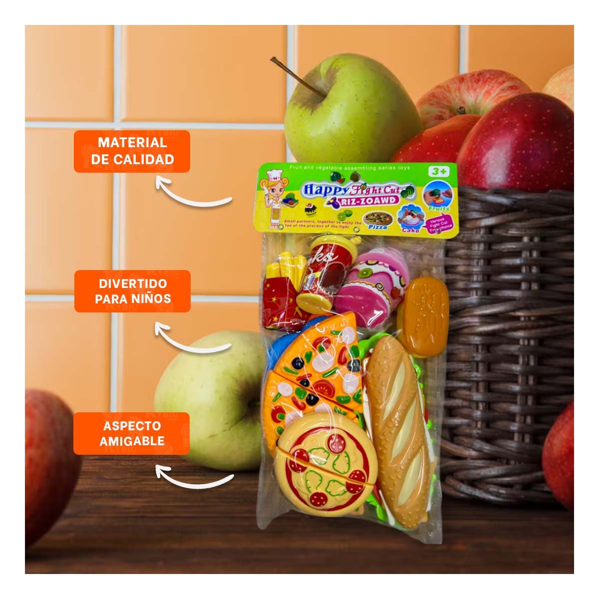 PACK6 LINEA DE COCINA DE PIZZA COMIDA RAPIDA PARA CORTAR PARA DIVERSION INFANTIL Y+PAPEL REGALO - 2