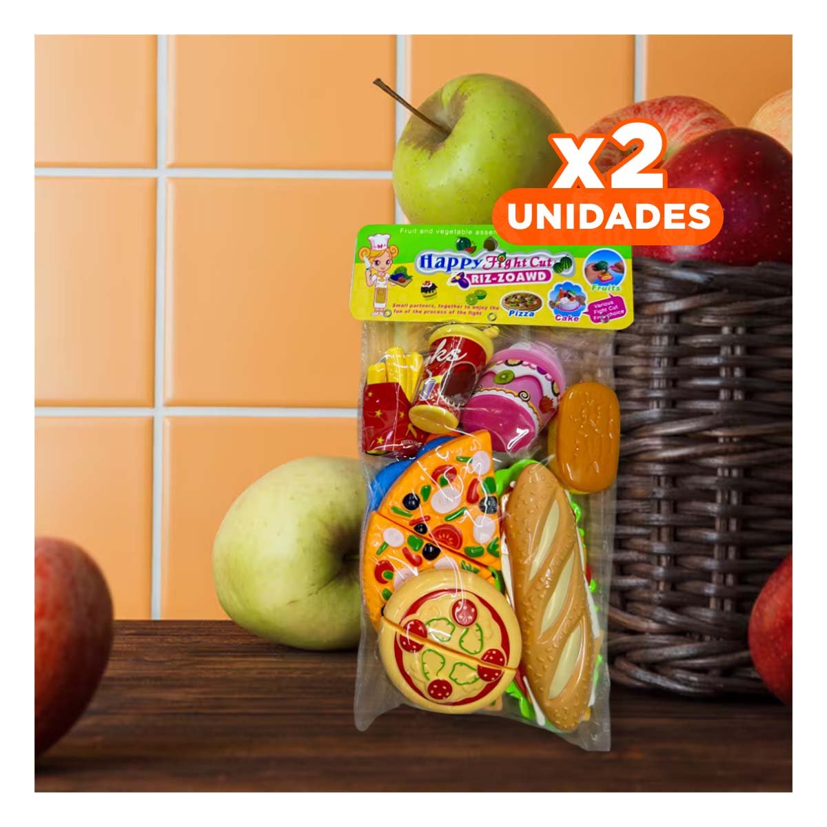 PACK2 KIT EDUCATIVO DE PIZZA COMIDA RAPIDA PARA CORTAR PARA APRENDIZAJE LUDICO Y+REGALO STICKER - 1