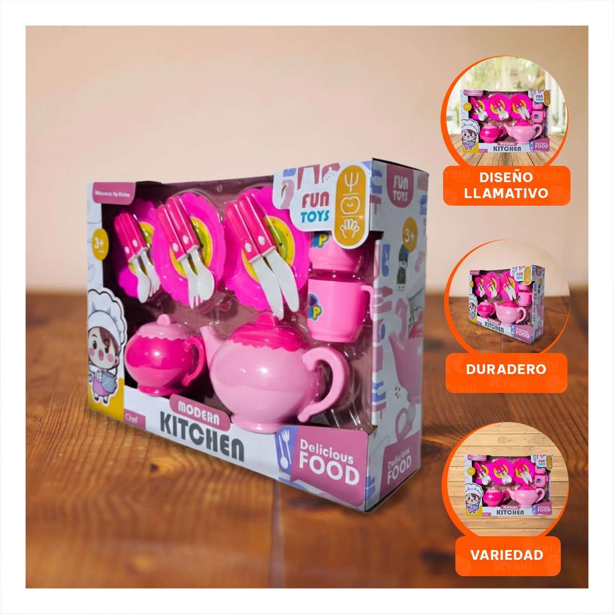 PACK2 COLECCION DE MENAJE DE COCINA CON TETERAS PLATOS Y CUBIERTOS PARA JUEGO Y+PAPEL REGALO - 5