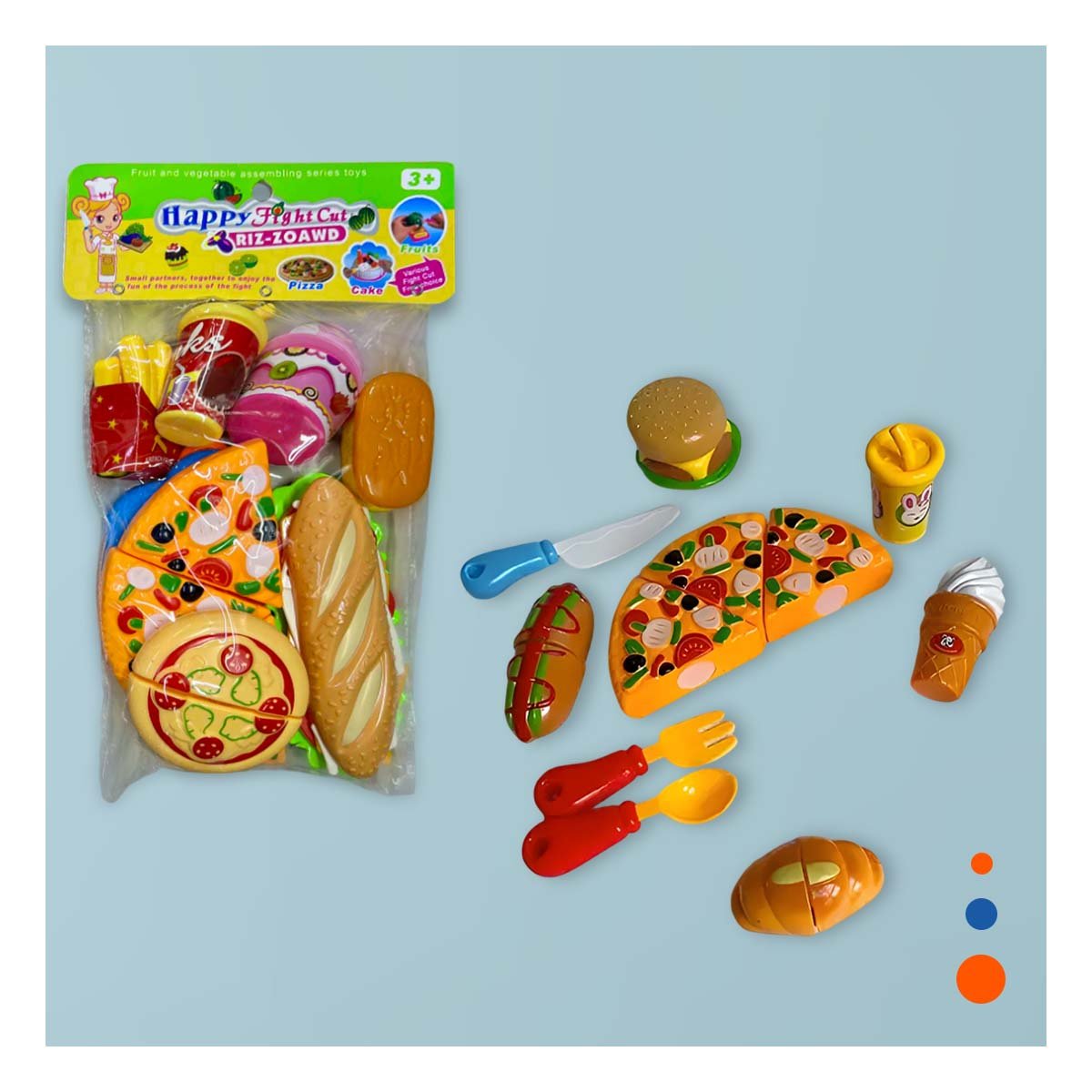 KIT DIDACTICO DE PIZZA COMIDA RAPIDA PARA CORTAR PARA JUEGO CREATIVO EN CASA Y+LIGAS REGALO - 1
