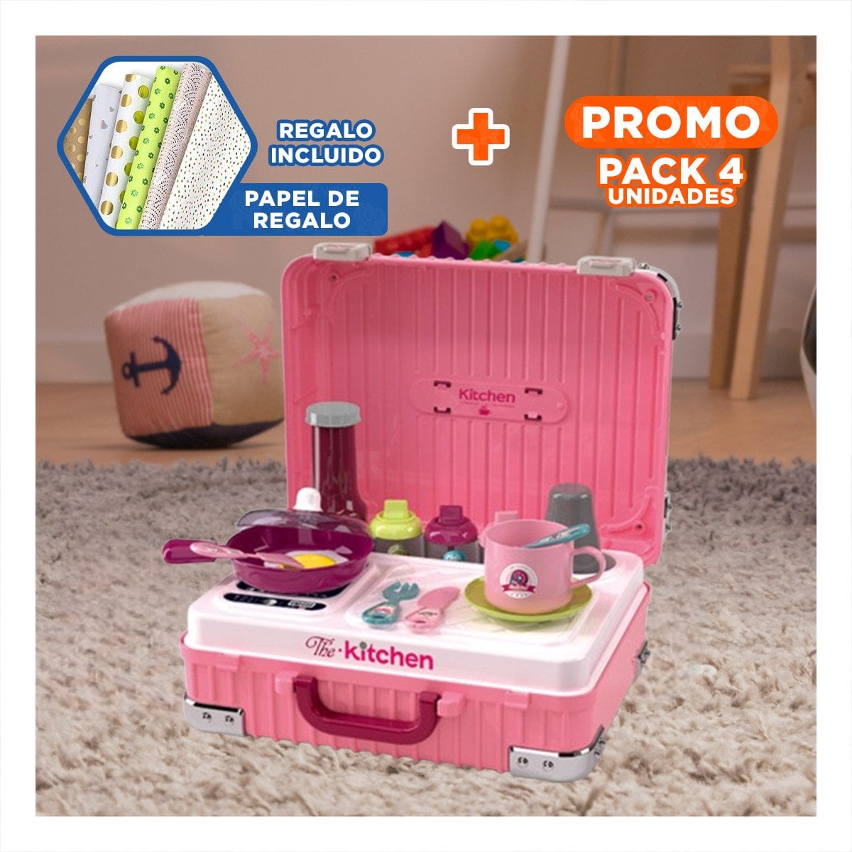PACK4 DINAMICA DE COCINA CHEF CON ACCESORIOS PORTABLES EN CASA YPAPEL REGALO - 1
