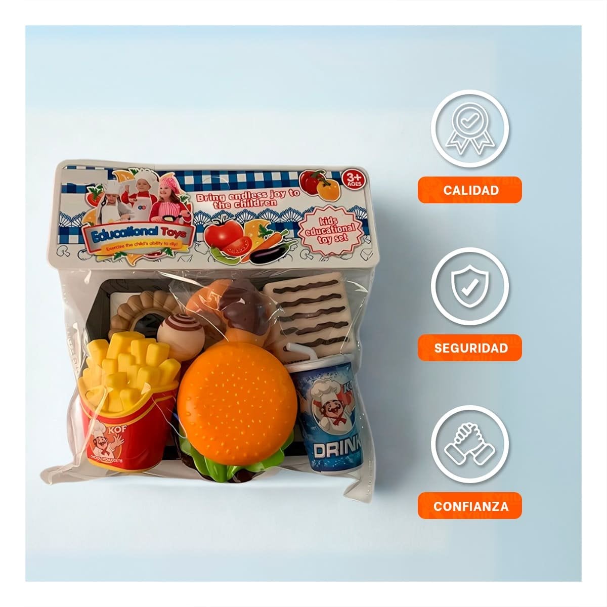 JUEGO DE ALIMENTOS RAPIDOS CON PIEZAS VARIADAS PARA COCINA INFANTIL EN HOGAR Y+PAPEL REGALO - 3