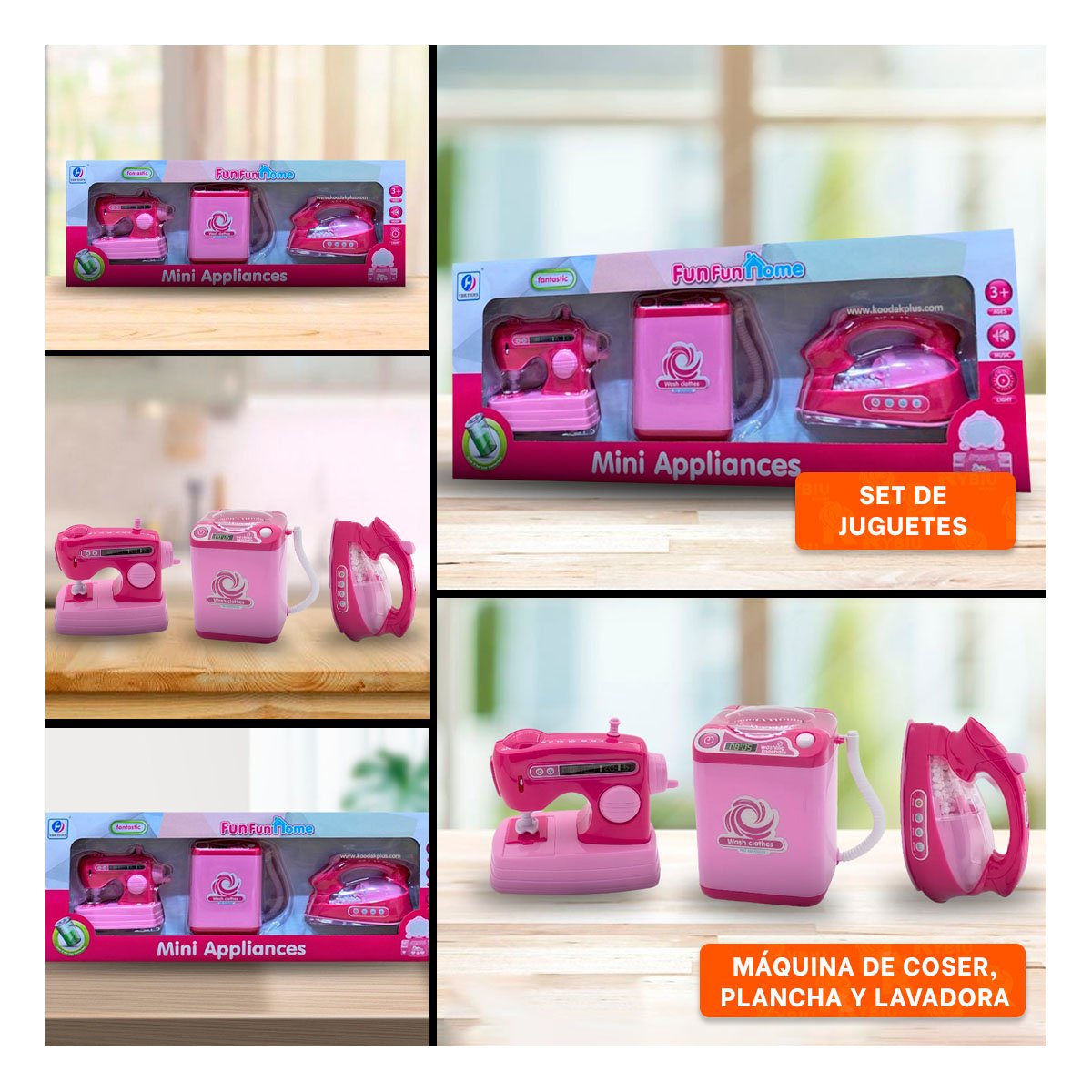 COMBO DE COSTURA CON LAVADORA Y PLANCHA PARA JUEGO DOMESTICO DE IMITACION YLIGAS REGALO - 5