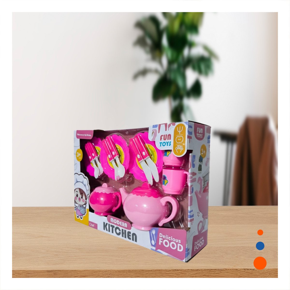 PACK4 KIT DE SERVICIO DE COCINA CON TETERAS PLATOS Y CUBIERTOS PARA JUEGO Y+REGALO STICKER - 5