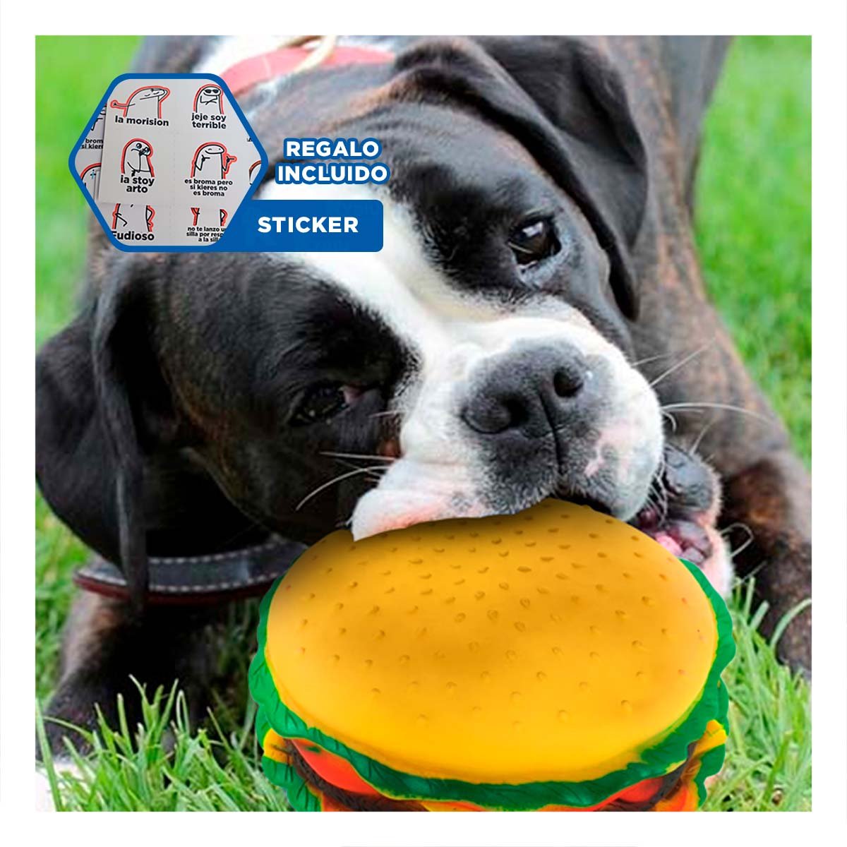 JUGUETE RESISTENTE DE HAMBURGUESA Y+REGALO STICKERS - 1