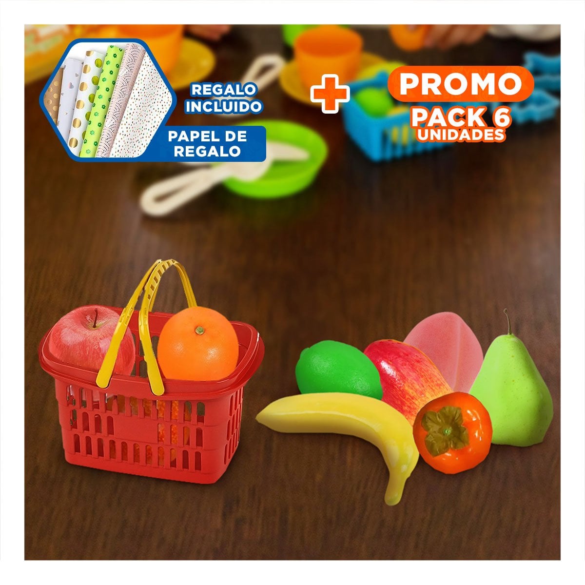PACK6 BOLSA DE JUGUETE FRUTALES MULTICOLOR Y+PAPEL DE REGALO - 1