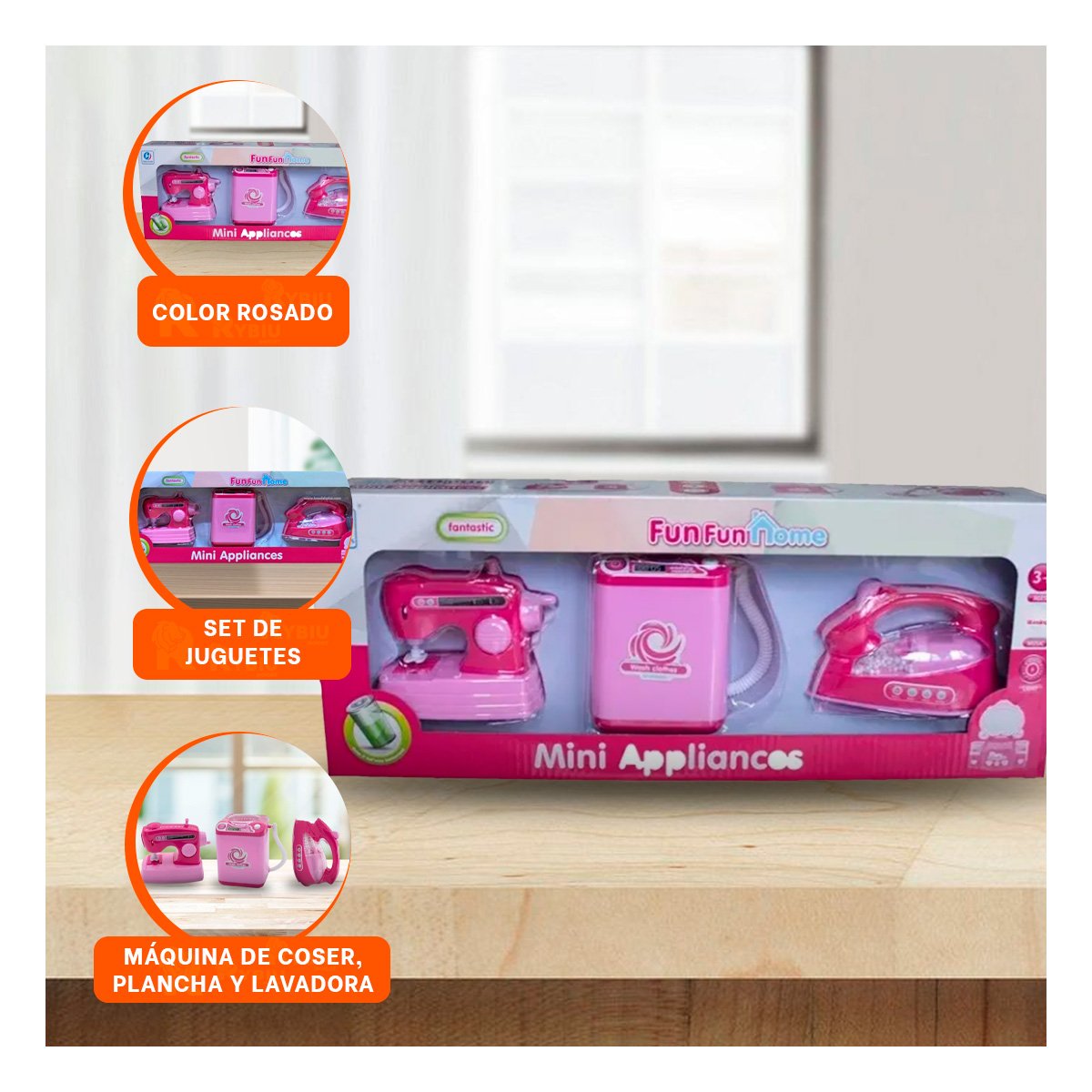 PACK4 LINEA DOMESTICA CON MAQUINA DE COSER LAVADORA Y PLANCHA PARA JUEGO INFANTIL - 3