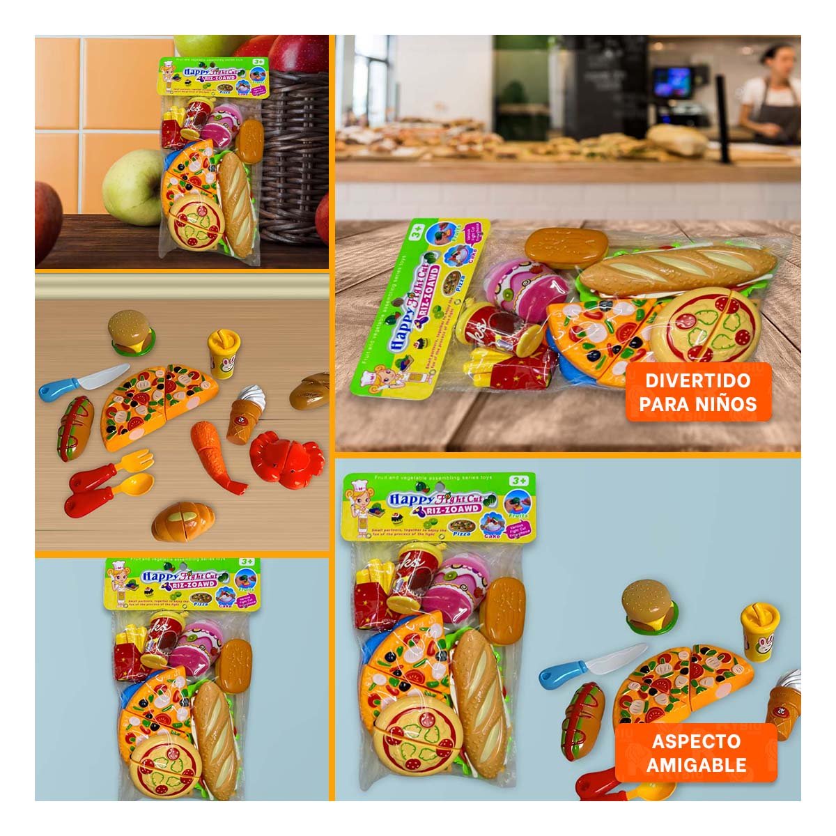 PACK DE PIZZA COMIDA RAPIDA PARA CORTAR CON ACCESORIOS PARA JUEGO DE ROLES - 5