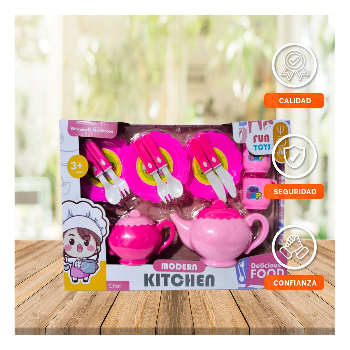 PACK4 JUEGO DE SERVICIO DE COCINA CON TETERAS PLATOS Y CUBIERTOS PARA JUEGO - 3