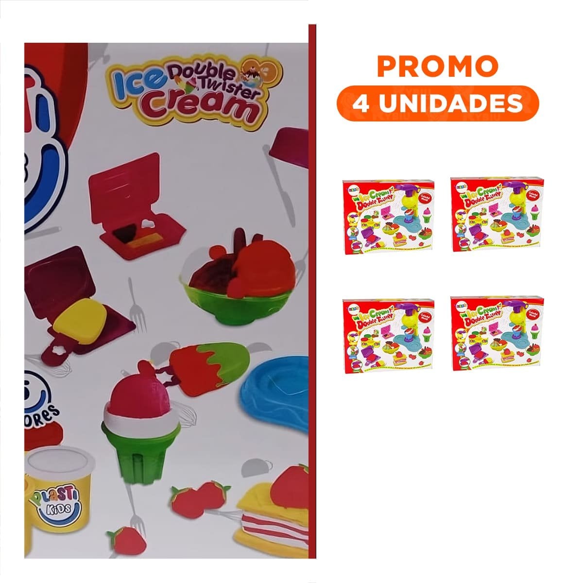 PACK4 SET DE PLASTILINA CON MAQUINA DE HELADO EN CAJA ROJA - 1