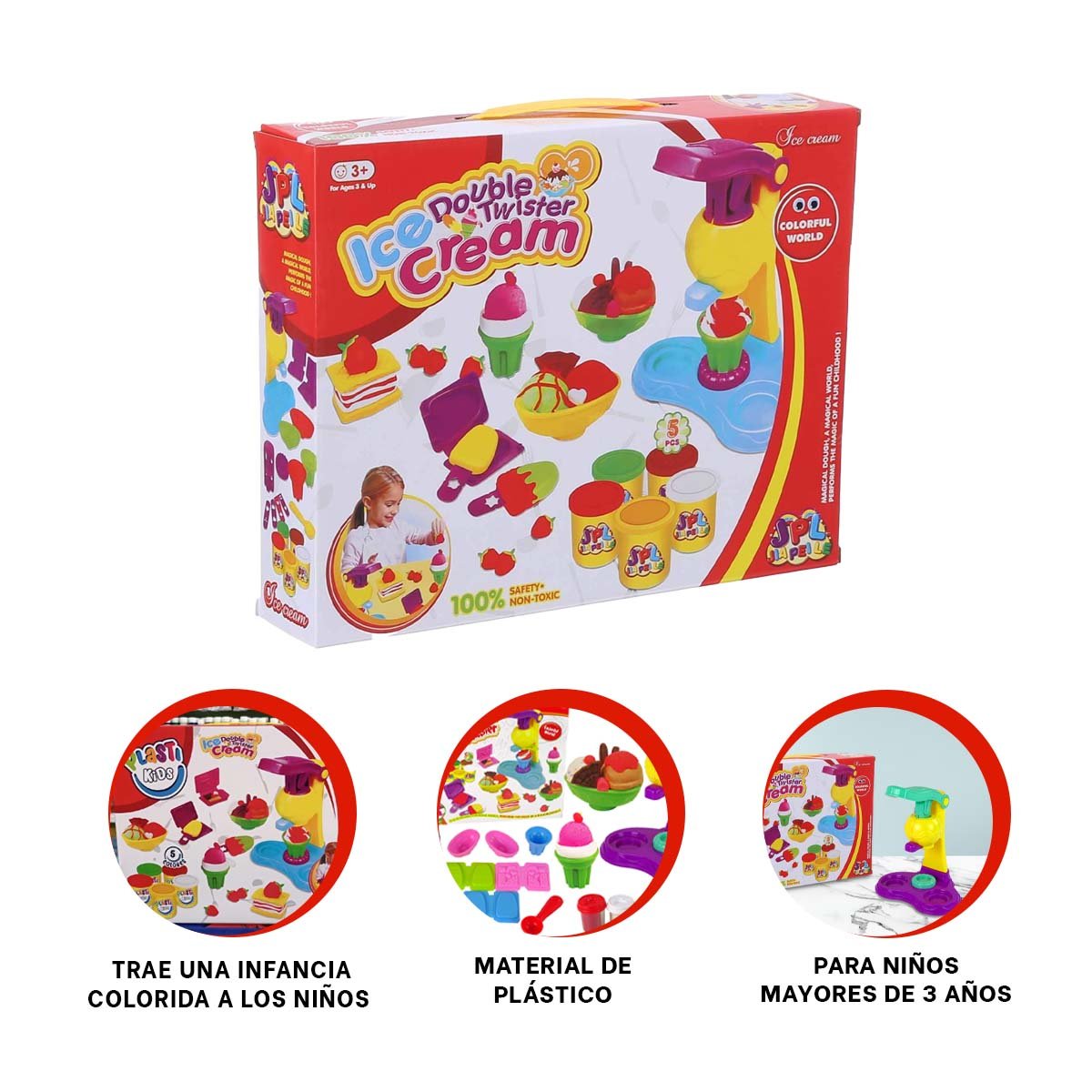 PACK4 SET DE PLASTILINA CON MAQUINA DE HELADO EN CAJA ROJA - 2