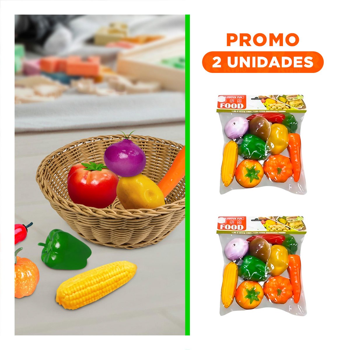 PACK2 BOLSO DE VERDURAS PARA JUEGO DE ROLES Y RECREACION INFANTIL - 1