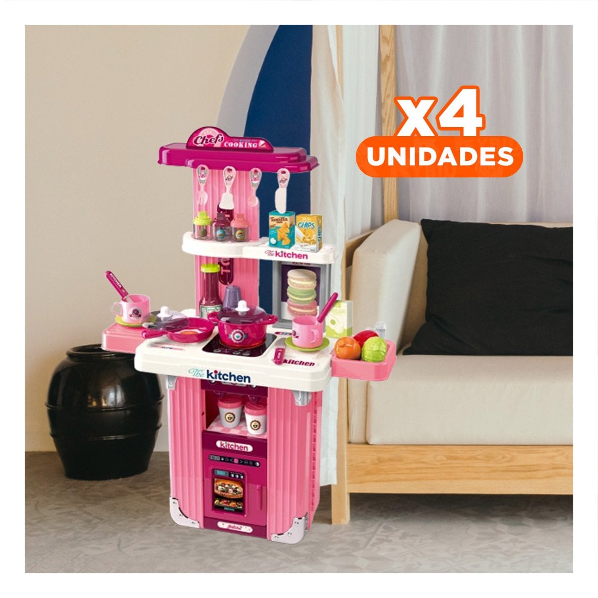 PACK4 JUEGO DIDACTICO DE COCINA CHEF CON MALETA FUNCIONAL PARA HOGAR - 1