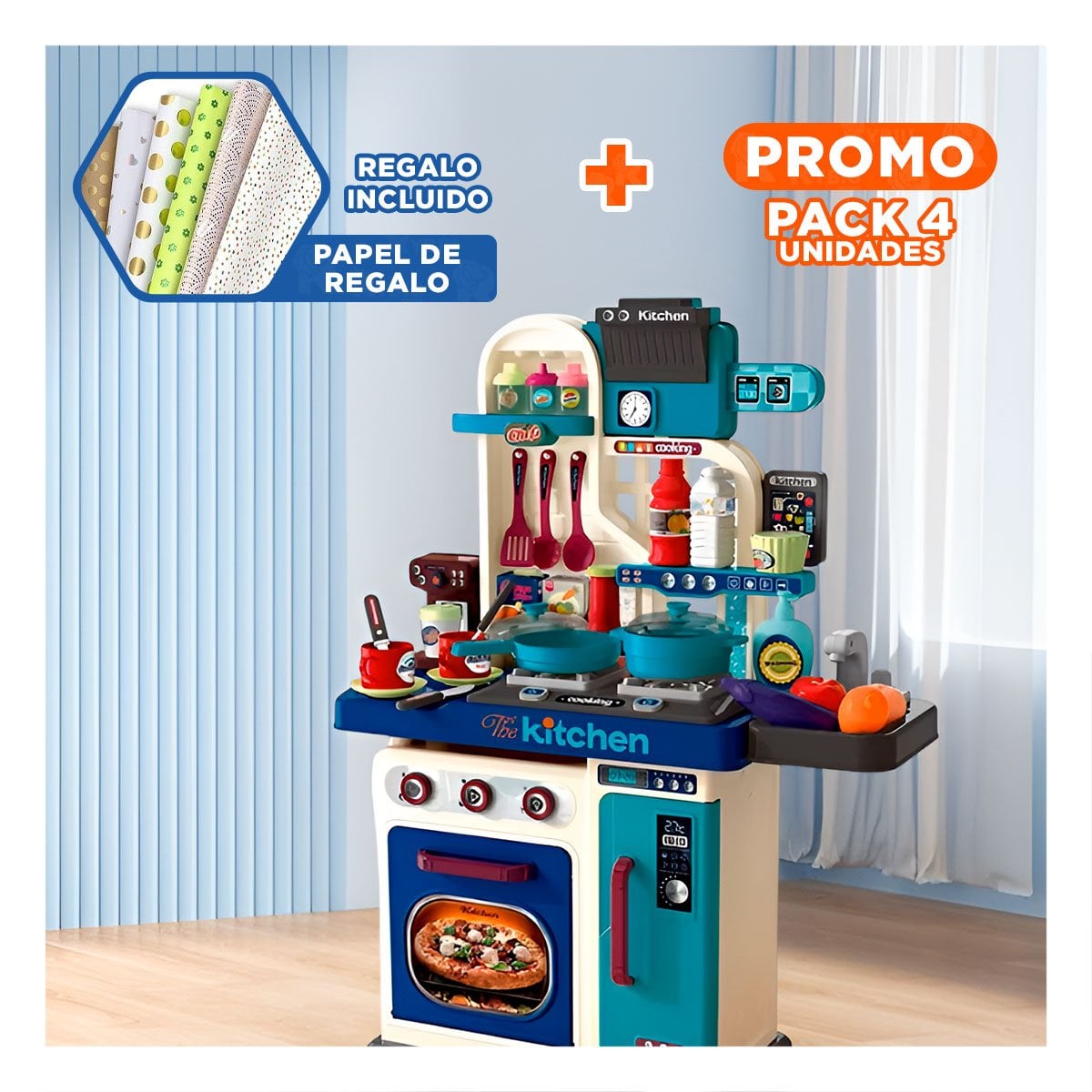 PACK4 COCINA EDUCATIVA CON PIEZAS PARA DESARROLLO DE HABILIDADES Y+PAPEL REGALO - 1