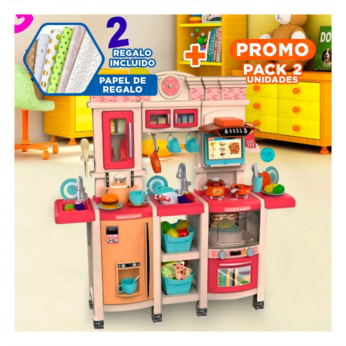 PACK2 SET DE COCINA PARA JUEGO INFANTIL CON PIEZAS DE IMITACION Y+PAPEL REGALO - 1