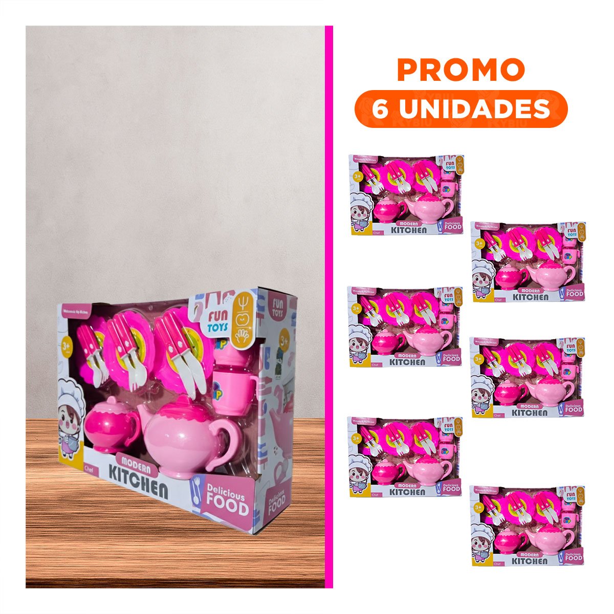 PACK6 COLECCION DE SERVICIO DE COCINA CON TETERAS PLATOS Y CUBIERTOS PARA JUEGO - 1