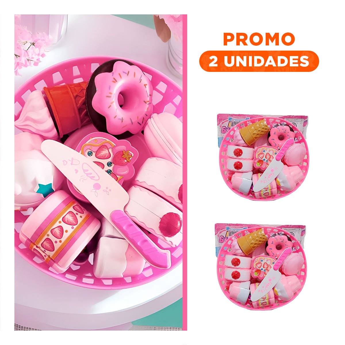 PACK2 CONJUNTO EDUCATIVO DE POSTRES PARA CORTAR CON ELEMENTOS DE COCINA CREATIVOS - 1