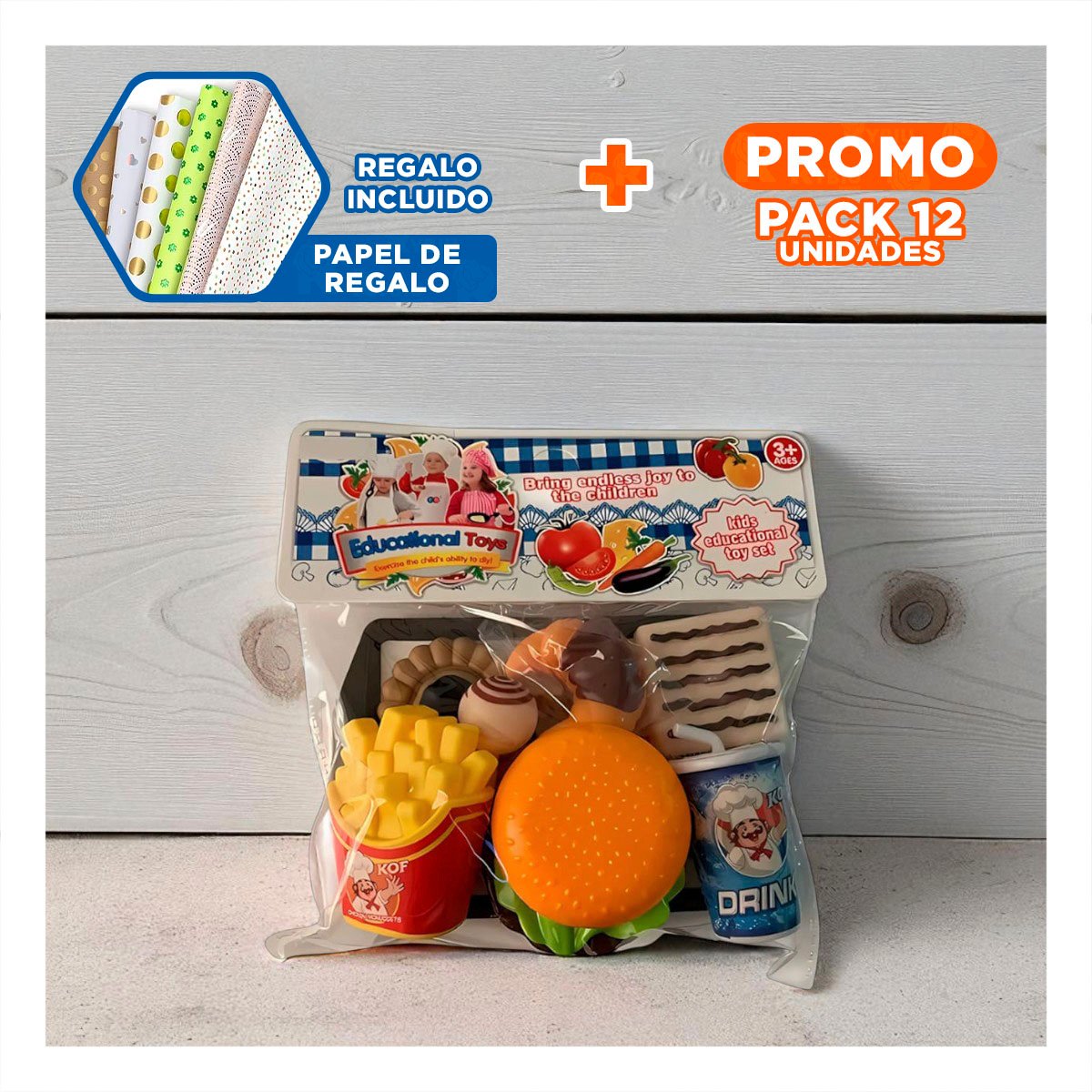PACK12 KIT DE PLATILLOS RAPIDOS CON ELEMENTOS DE COCINA PARA ACTIVIDADES Y+PAPEL REGALO - 1