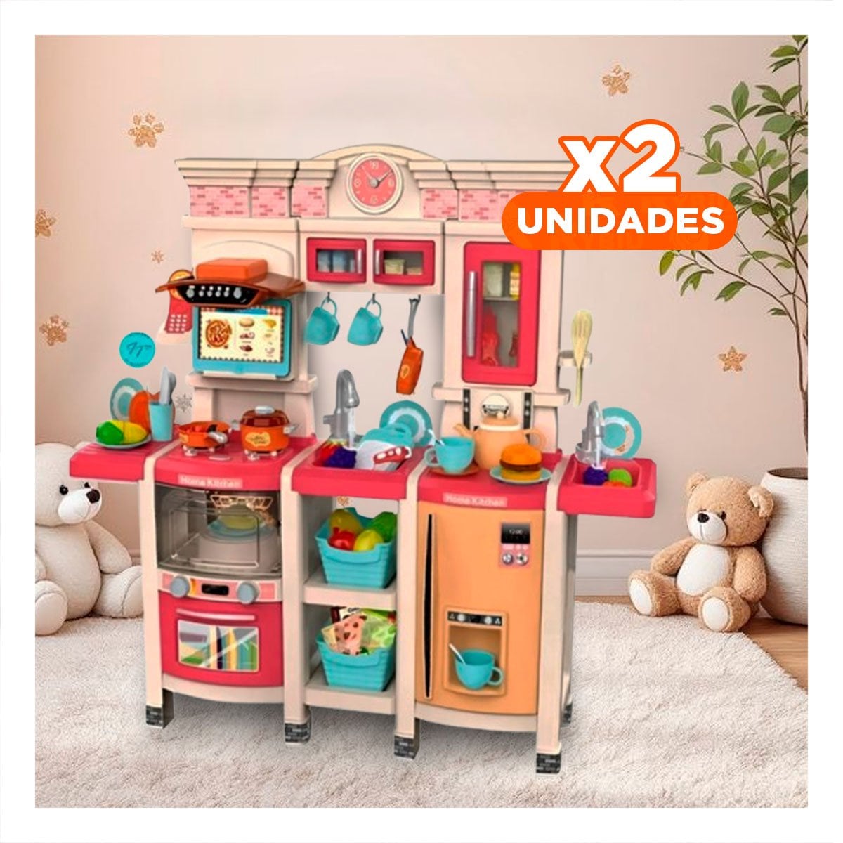 PACK2 CENTRO DE COCINA PARA NINOS CON ACCESORIOS PARA JUEGO DIARIO Y+REGALO STICKER - 1