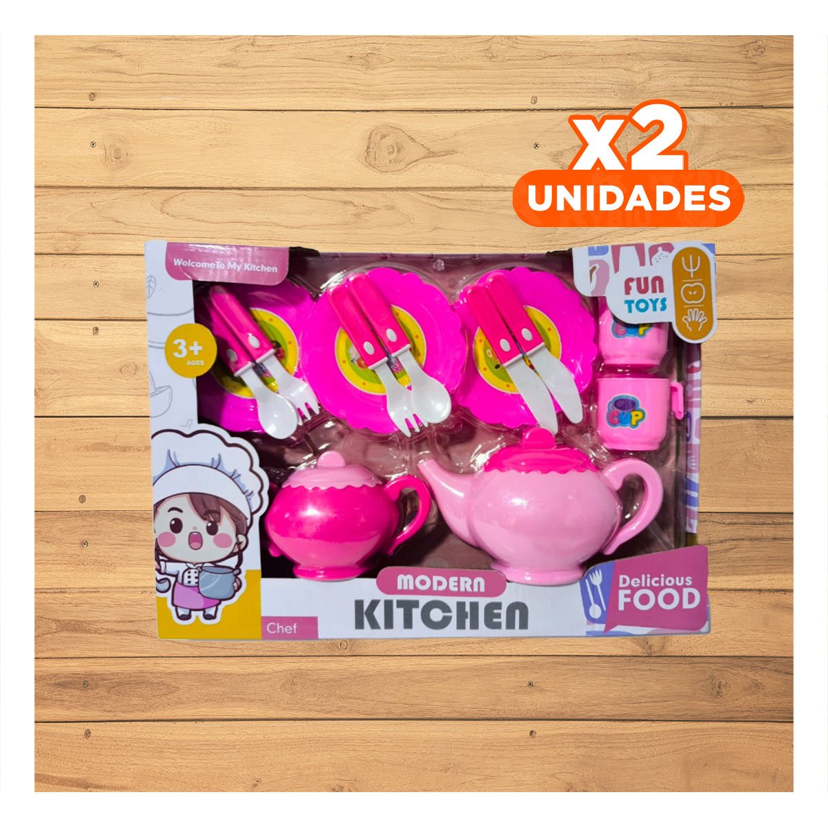 PACK2 PACK DE MENAJE DE COCINA CON TETERAS PLATOS Y CUBIERTOS PARA JUEGO Y+REGALO STICKER - 1