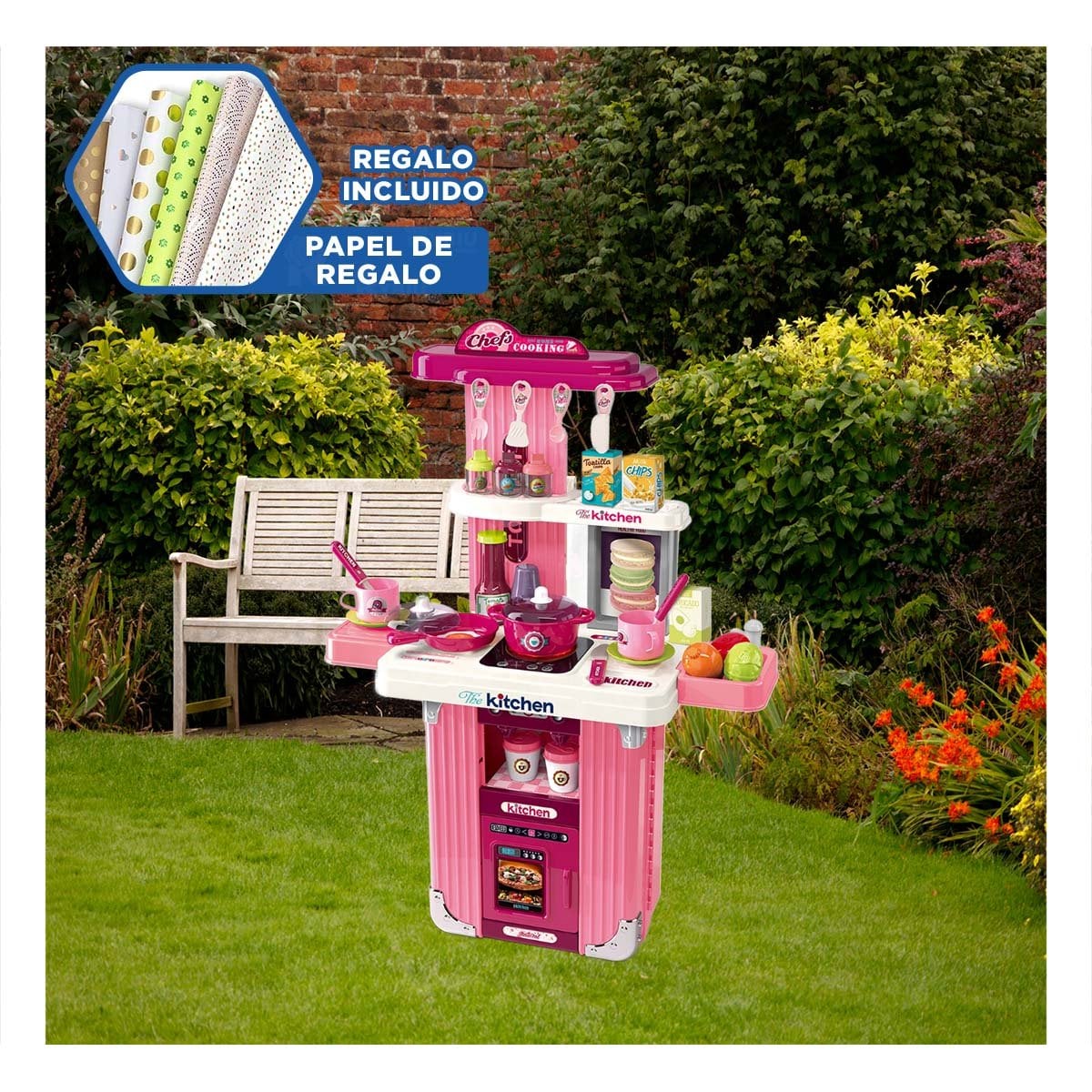 JUGUETE MINI COCINA PORTATIL EN ROSADO Y+PAPEL DE REGALO - 1