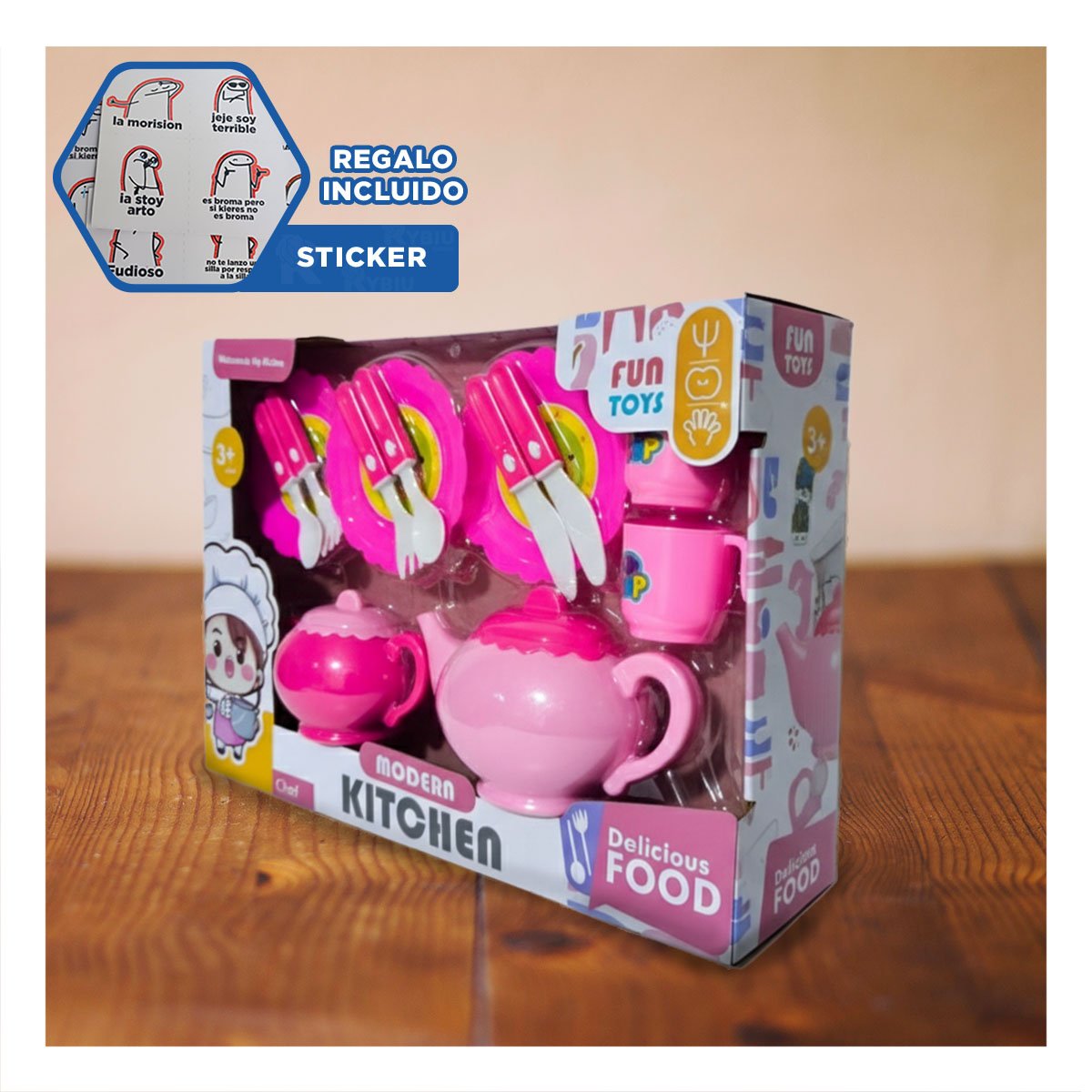 KIT INFANTIL DE COCINA CON TETERAS PLATOS Y CUBIERTOS PARA JUEGO IMAGINATIVO Y+REGALO STICKER - 1