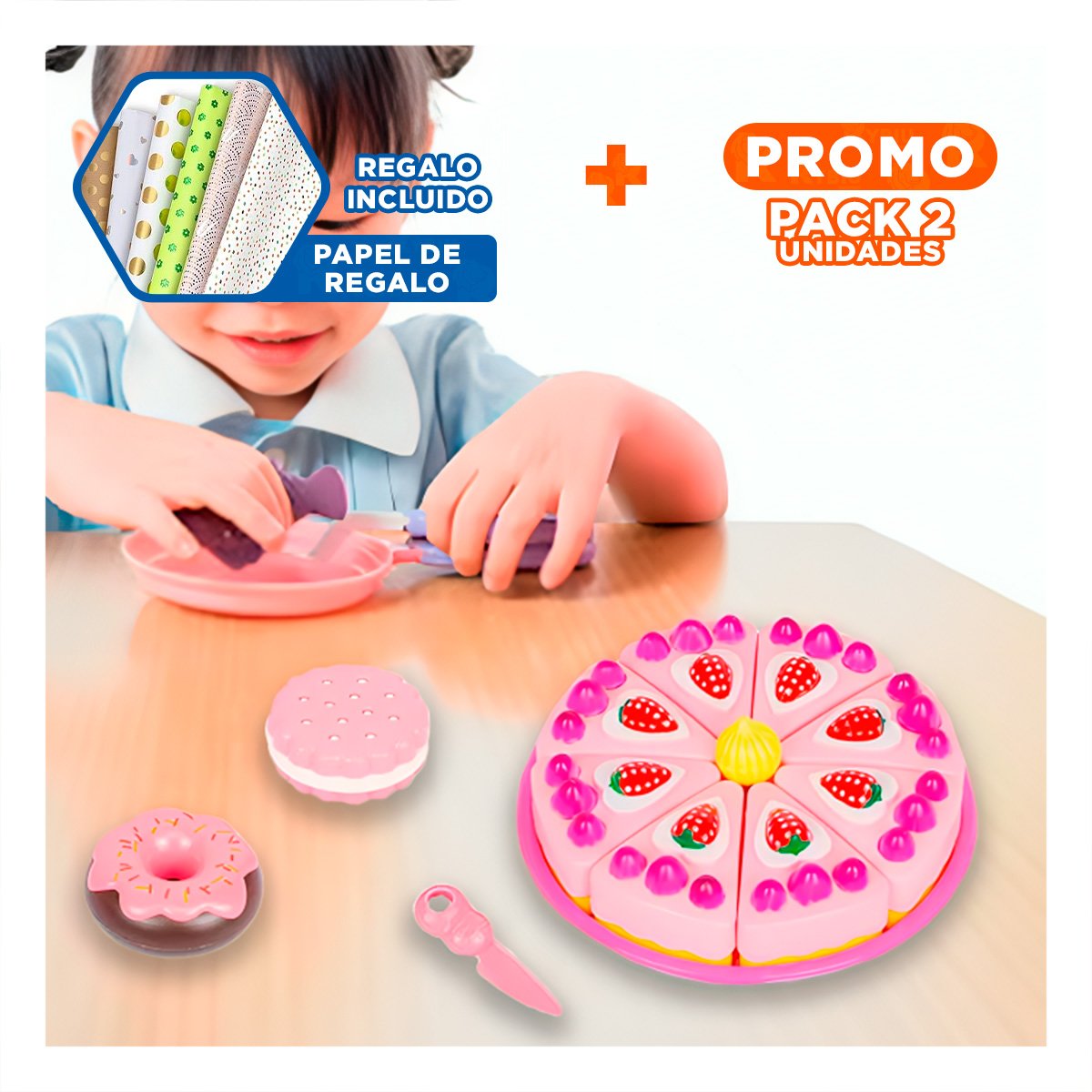 PACK2 JUGUETE DE TARTA Y UTENCILIOS Y+PAPEL DE REGALO - 1
