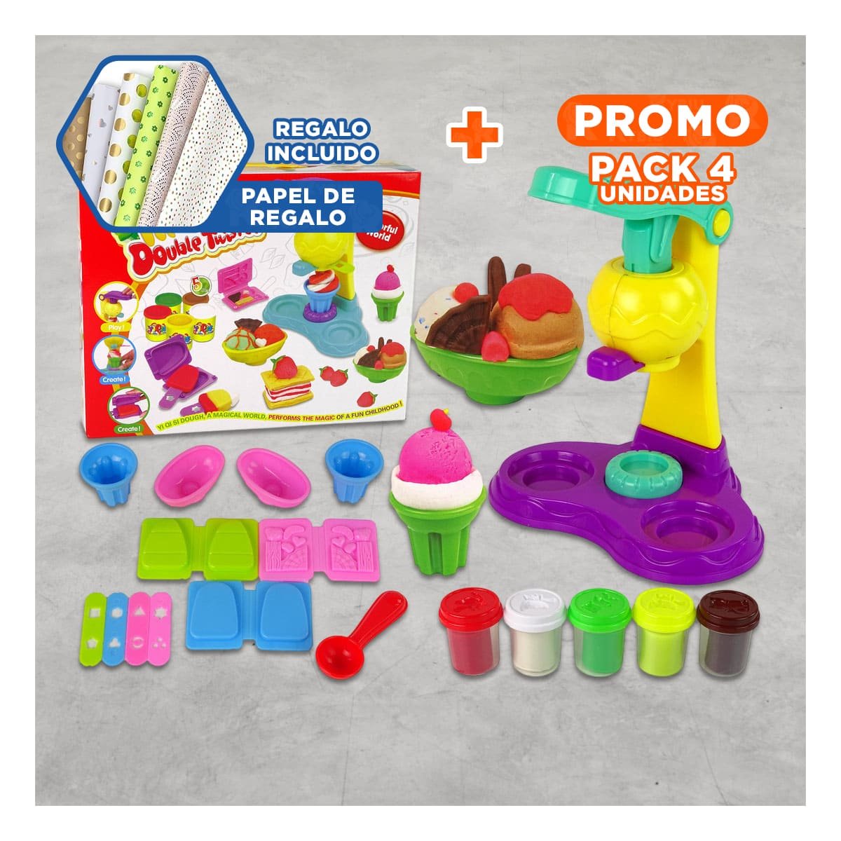 PACK4 SET DE HELADERO MOLDEABLE CAJA ROJA Y+PAPEL DE REGALO - 1