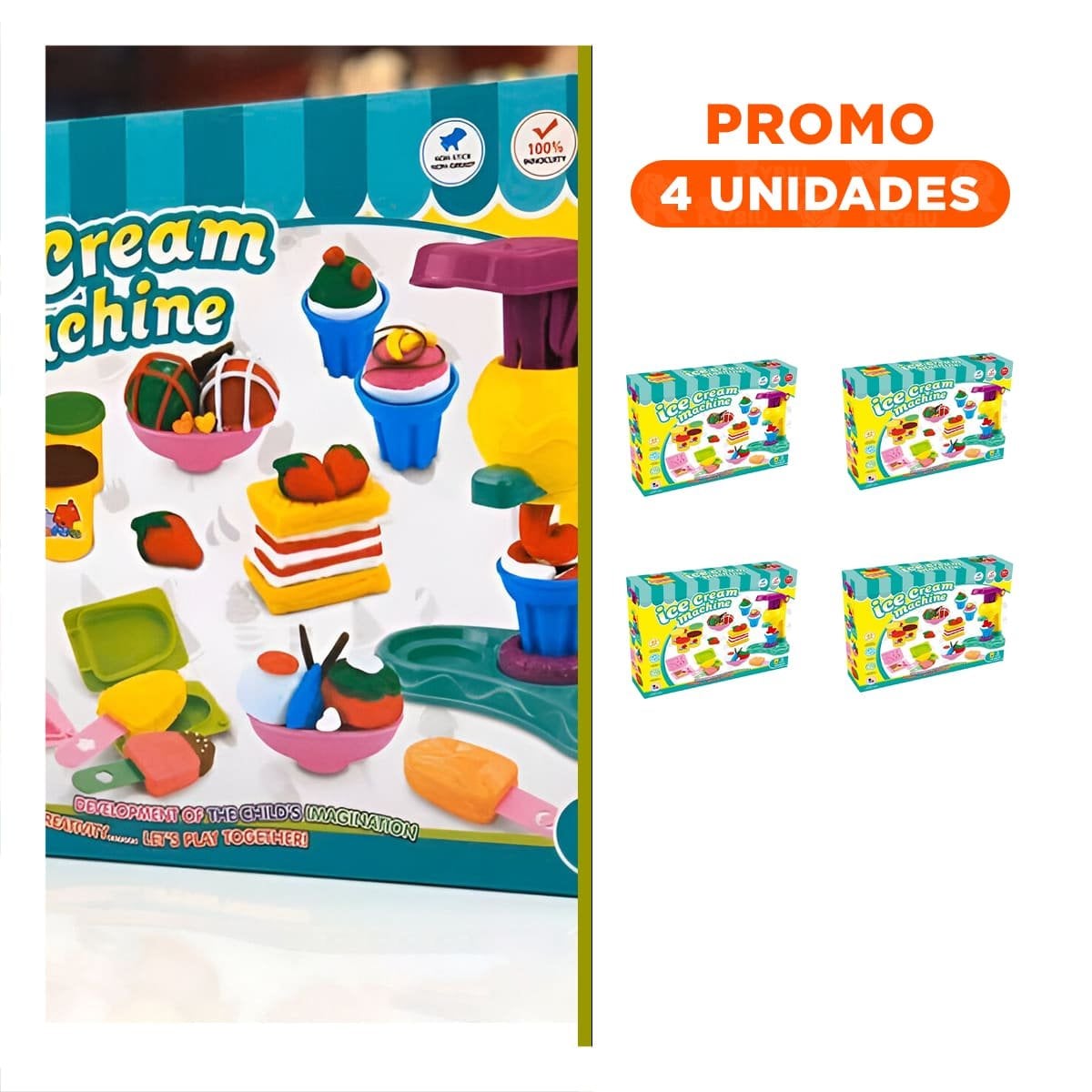 PACK4 SET DE PLASTILINA CON MAQUINA DE HELADO EN CAJA VERDE - 1