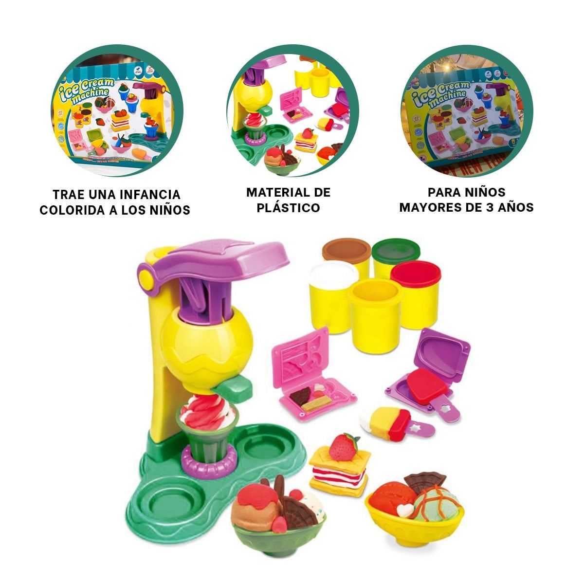 PACK4 SET DE PLASTILINA CON MAQUINA DE HELADO EN CAJA VERDE - 2