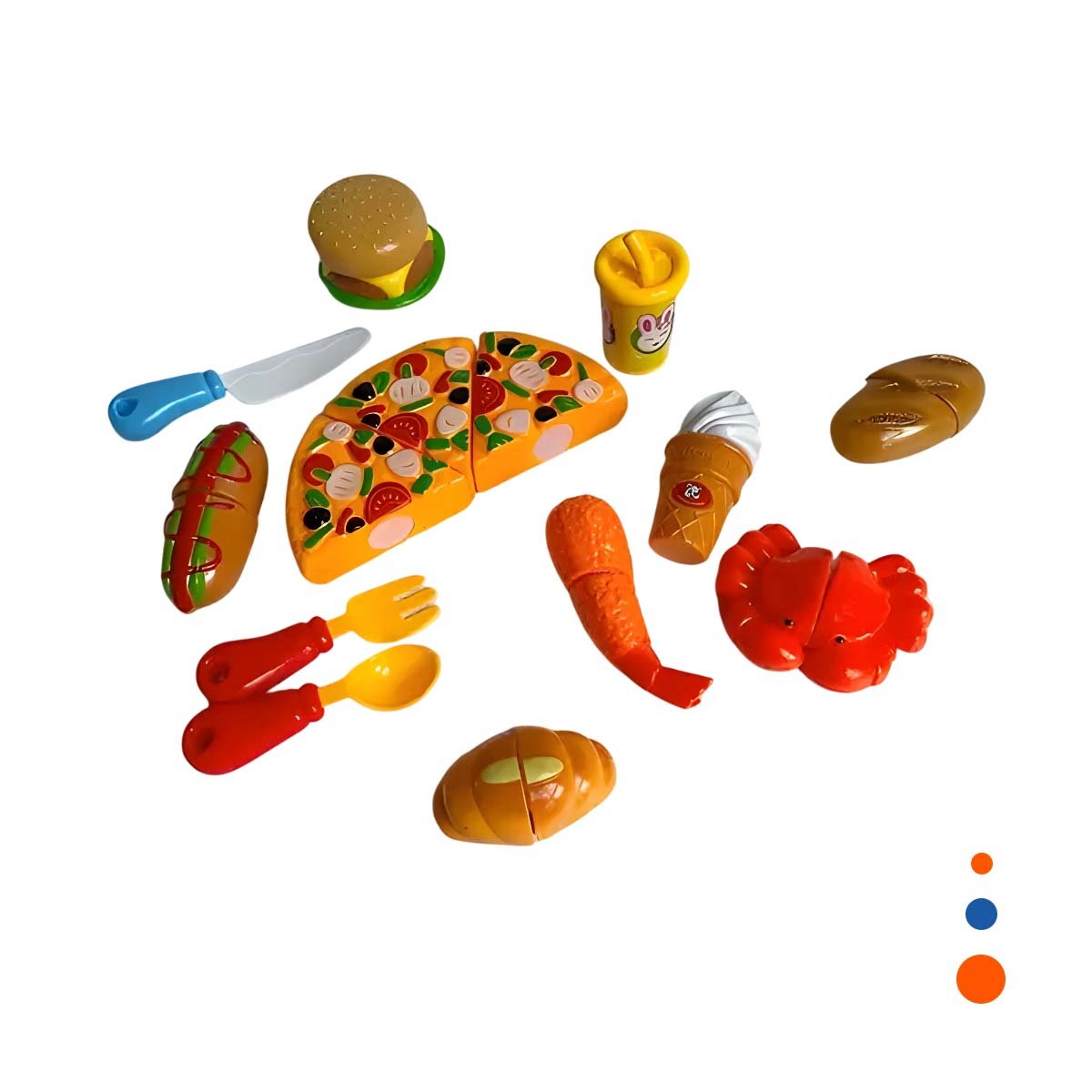 PACK4 SET DE COCINA DE PIZZA COMIDA RAPIDA PARA CORTAR CON ACCESORIOS DE JUEGO Y+PAPEL REGALO - 3