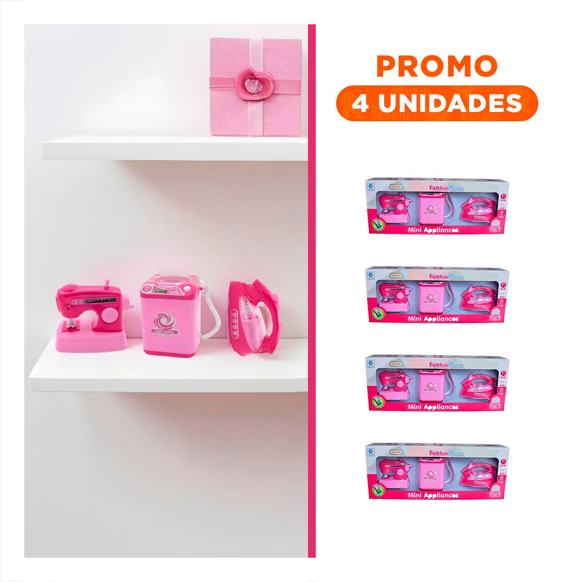 PACK4 KIT DE JUEGO DE CASA CON MAQUINA DE COSER LAVADORA Y PLANCHA PARA ROLES YREGALO STICKER - 1