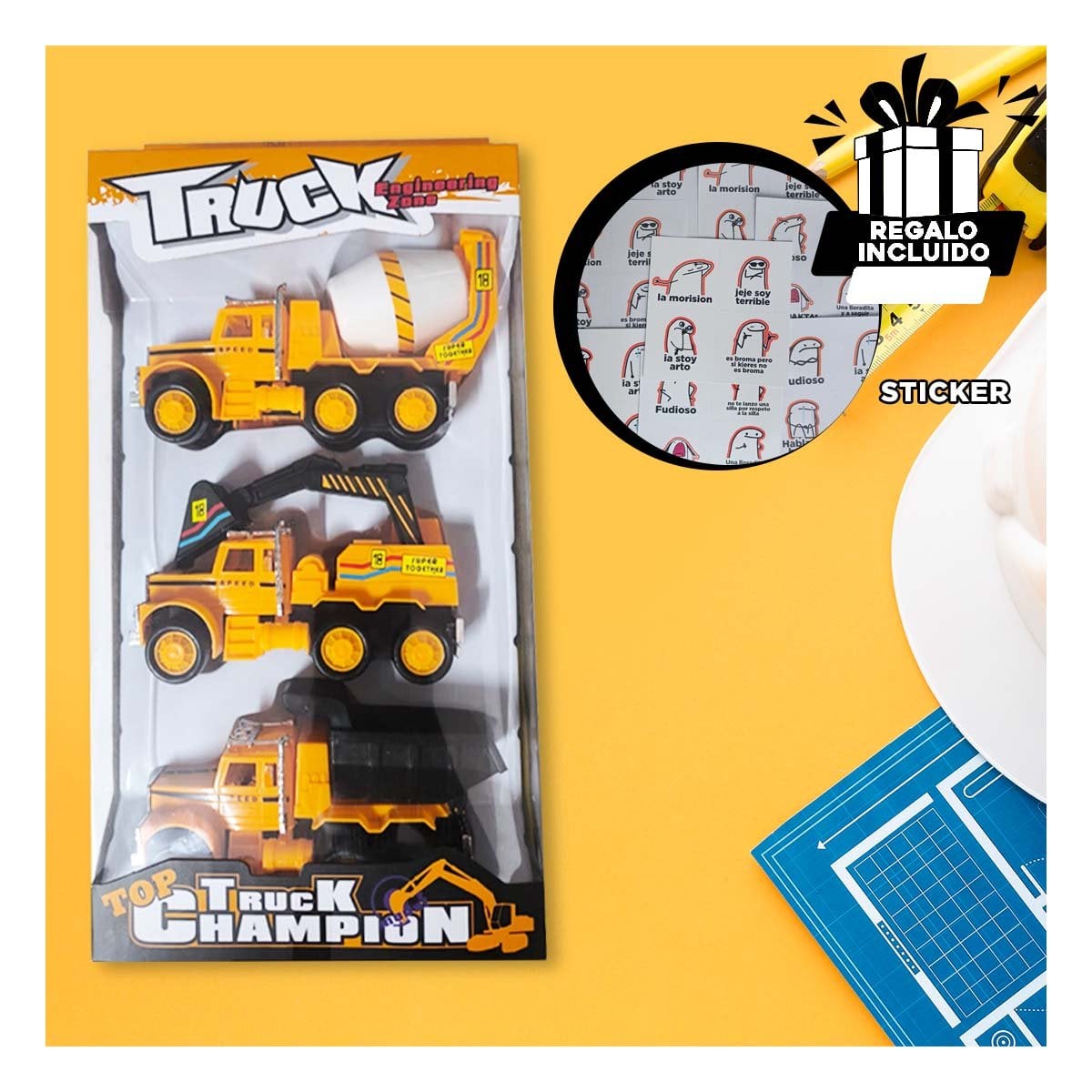 PACK6 KIT DE 3 VEHICULOS INDUSTRIALES Y+REGALO STICKERS - 2