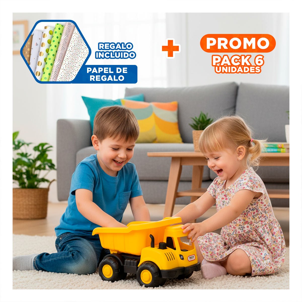 PACK6 VEHICULO DE JUEGO INFANTIL PARA ESPACIOS DE CASA Y+PAPEL REGALO - 1