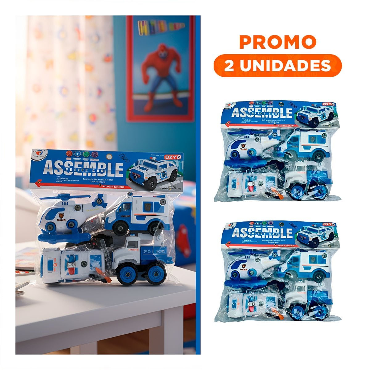 PACK2 SET DE VEHICULOS DE POLICIA PARA ENSAMBLE 4 PZ PARA ACTIVIDADES RECREATIVAS - 1
