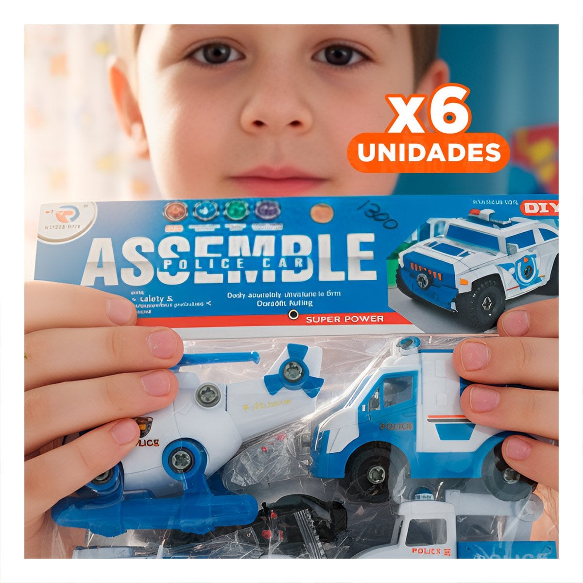PACK6 LINEA INFANTIL DE VEHICULOS DE POLICIA PARA ENSAMBLE 4 PZ PARA JUEGOS Y+REGALO STICKER - 1