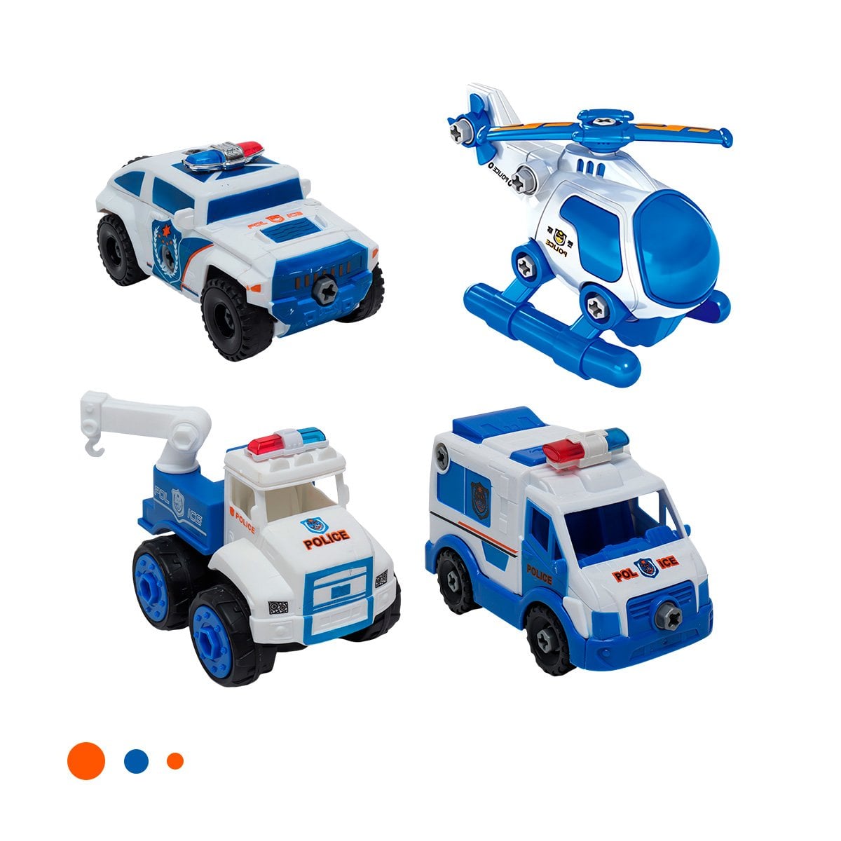 PACK6 LINEA INFANTIL DE VEHICULOS DE POLICIA PARA ENSAMBLE 4 PZ PARA JUEGOS Y+REGALO STICKER - 2