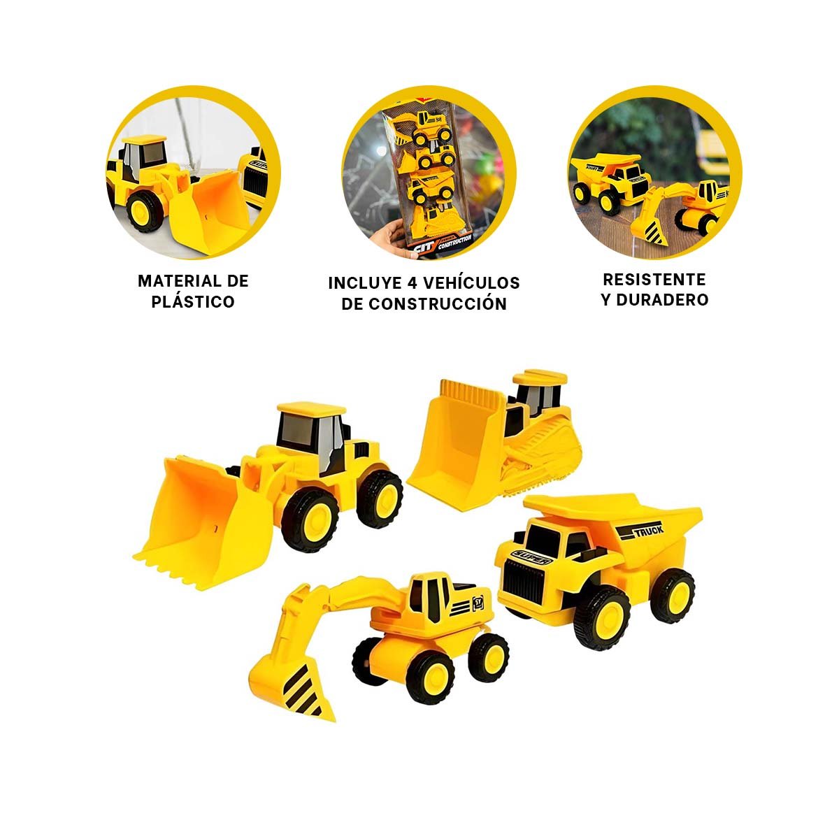 JUGUETE DE 4 VEHICULOS DE CONSTRUCCION EN AMARILLO - 2