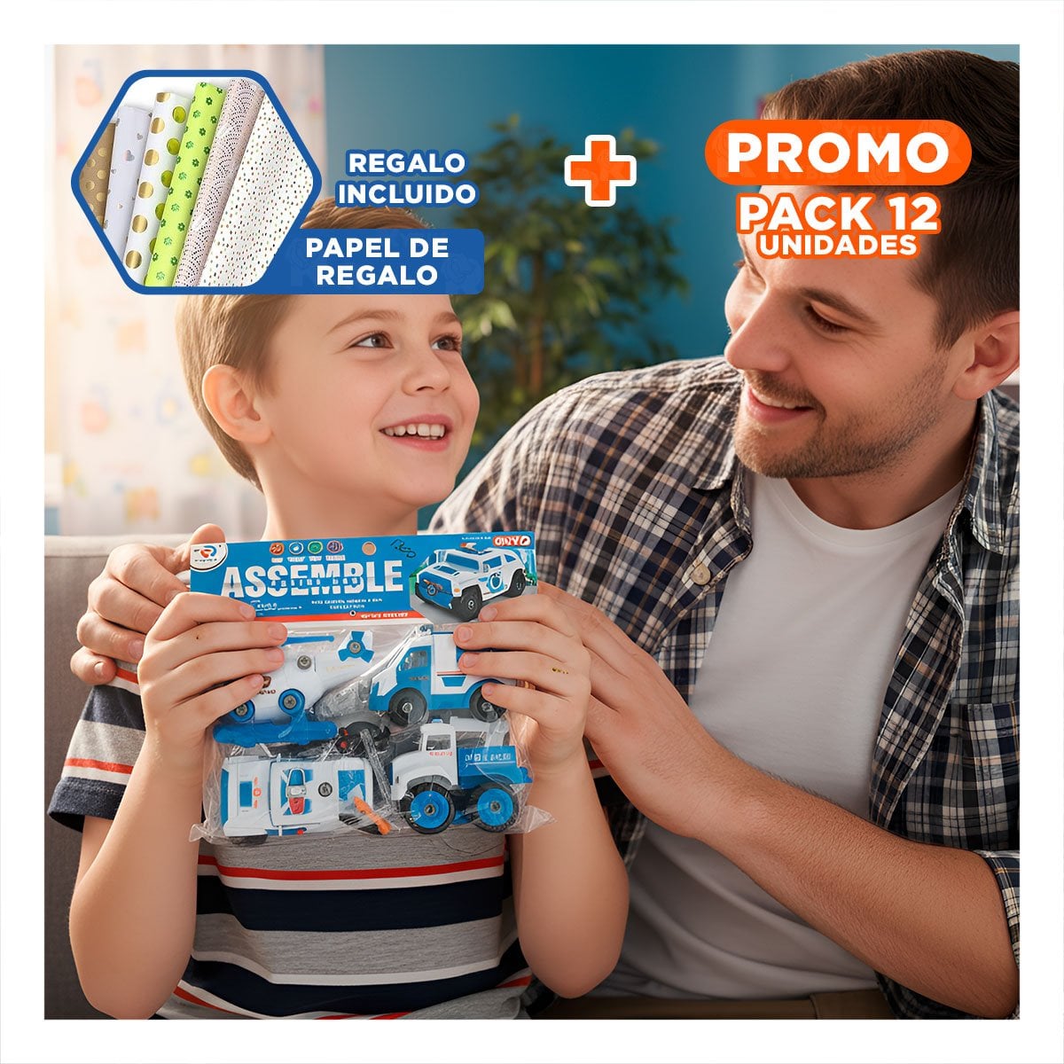 PACK12 COLECCION RECREATIVA DE AUTOS DE POLICIA PARA ENSAMBLE 4 PZ PARA JUEGO Y+PAPEL REGALO - 1