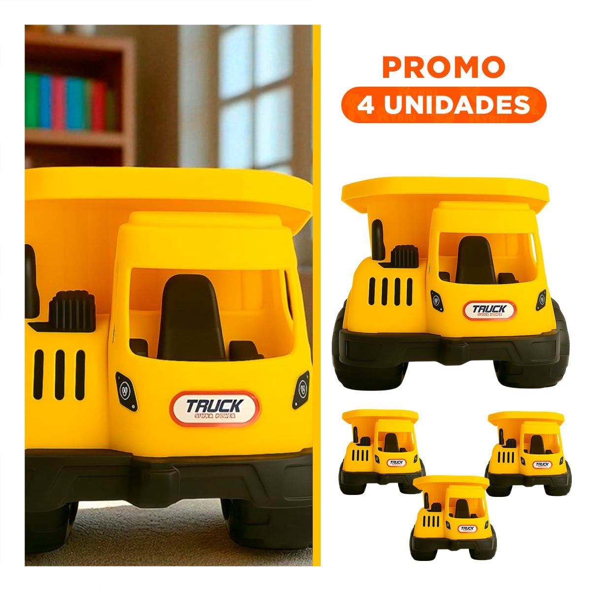 PACK4 TRANSPORTE DE JUGUETE TIPO VOLQUETE PARA NINOS Y+REGALO STICKER - 1