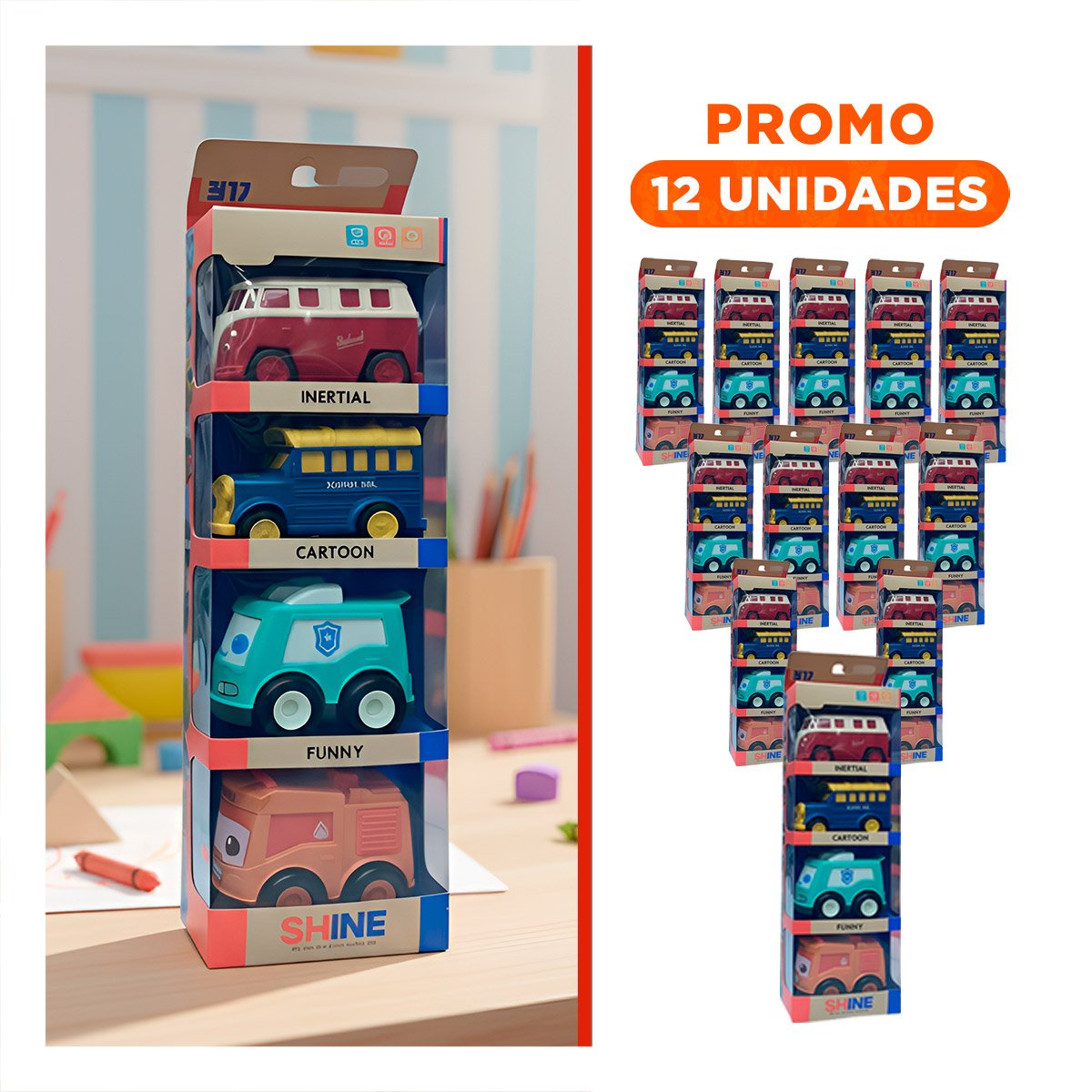 PACK12 LINEA DE AUTOS A FRICCION PARA DIVERSION CONTINUA Y+REGALO STICKER - 1